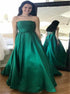 A Line Strapless Lace Up Satin Green Prom Dress LBQ1978